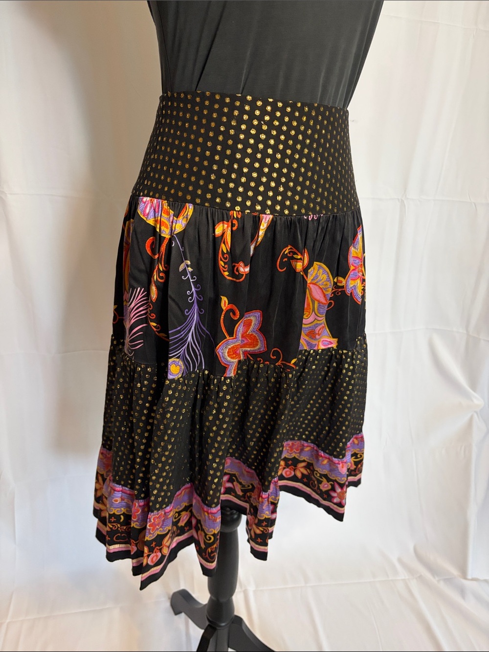 Trina Turk Silk Floral/Metallic Print Skirt